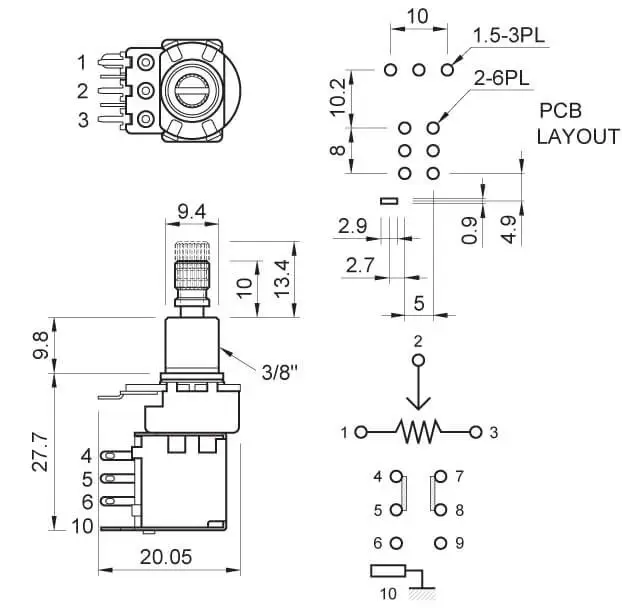 Parts Planet VPP2 - A500K Potenziometro Push Push Log.